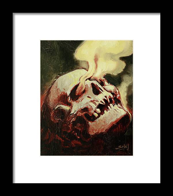 Skull Framed Print featuring the painting Smoking Skull by Sv Bell