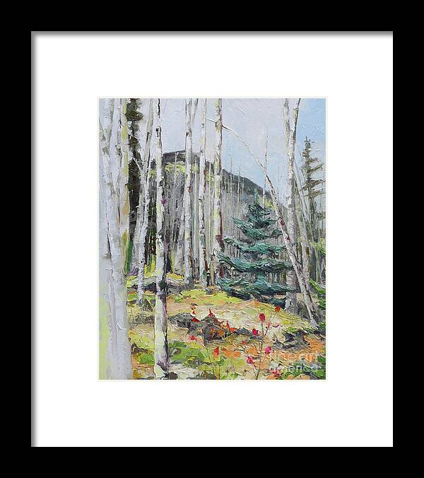 Aspen Framed Print featuring the painting Among the Aspen, 2018 by PJ Kirk