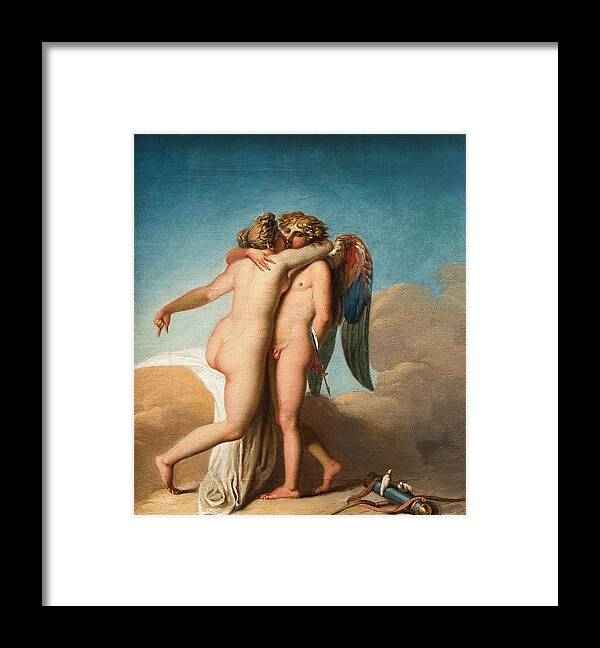 Nicolai Abildgaard Framed Print featuring the painting Amor and Psyche embracing each other by Nicolai Abildgaard