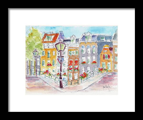 Impressionism Framed Print featuring the painting Amsterdam Bikes And Lampposts by Pat Katz