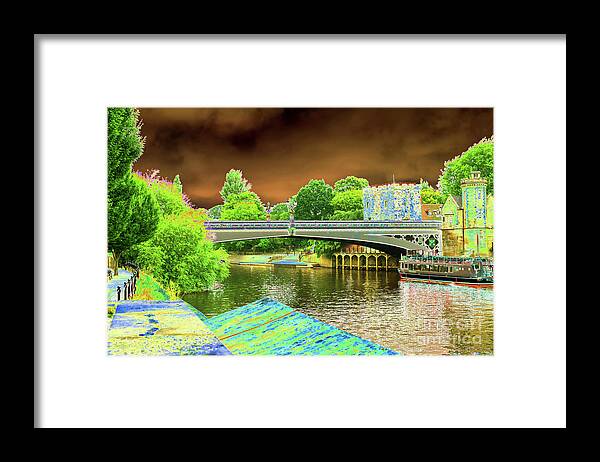 Digital Art Framed Print featuring the photograph An edited picture of a pleasure boat moored on the River Ouse York UK by Pics By Tony
