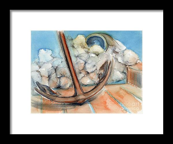 Anchor Framed Print featuring the painting Anchor found in the Mediterranean Sea, watercolor by Adriana Mueller
