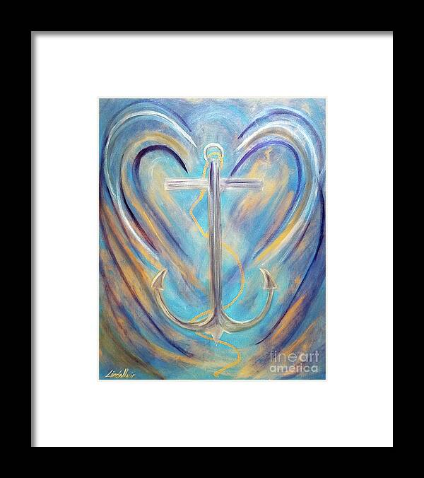 Anchor Framed Print featuring the painting Anchor of Sky and Sea by Artist Linda Marie