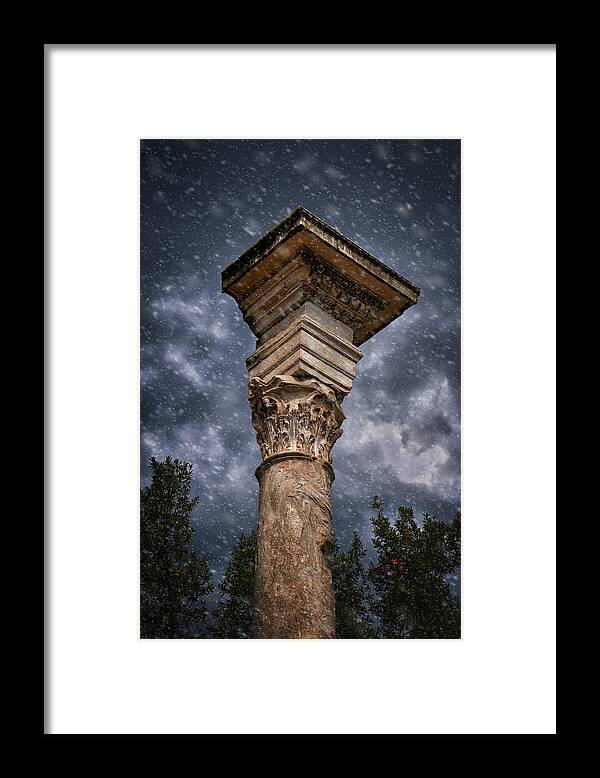 Ancient Framed Print featuring the photograph Ancient Corinthian Column Against Stormy Sky by Artur Bogacki
