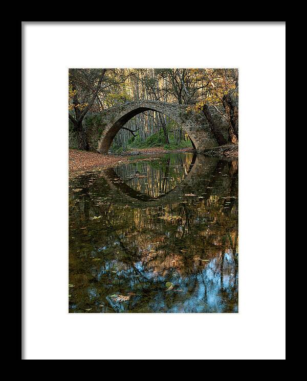 Autumn Framed Print featuring the photograph Ancient venetian bridge of Tzelefos in Cyprus in autumn by Michalakis Ppalis