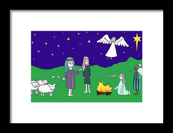 People Framed Print featuring the drawing Angel appearing to shepherds by Image Source