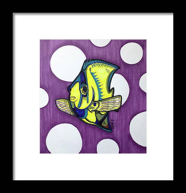 Angel Fish Framed Print featuring the drawing Angel Fish Blue and Yellow by Creative Spirit