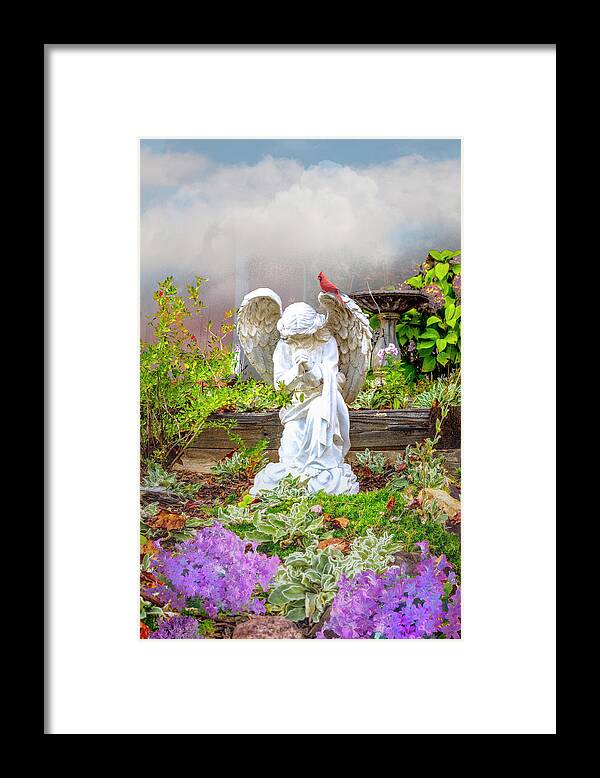 Barns Framed Print featuring the photograph Angel in the Garden in the Clouds by Debra and Dave Vanderlaan