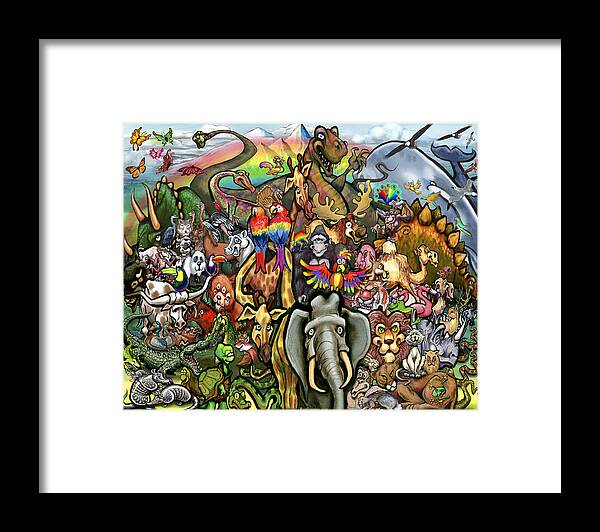 Animals Framed Print featuring the digital art Animals of All Colors Shapes and Sizes by Kevin Middleton