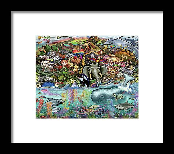 Animals Framed Print featuring the digital art Animals of Land and Sea by Kevin Middleton