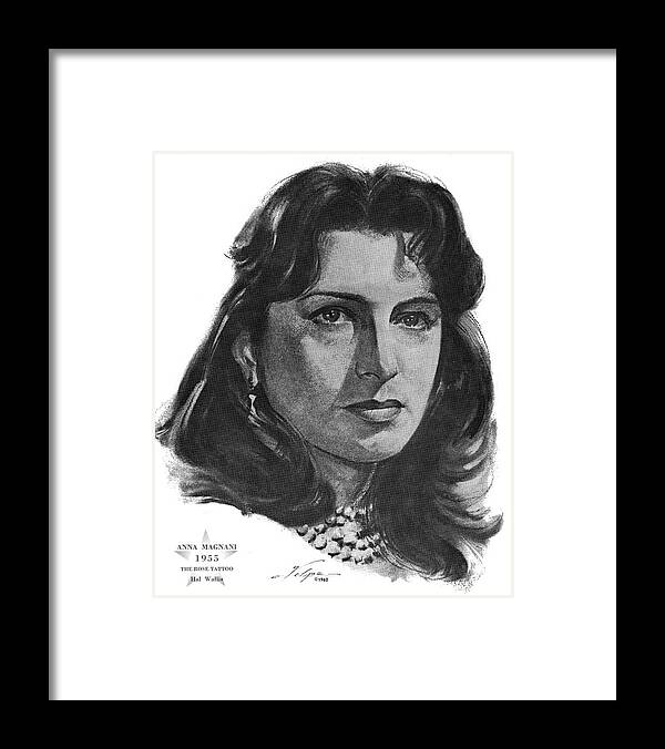 Anna Framed Print featuring the drawing Anna Magnani 1955 by Movie World Posters