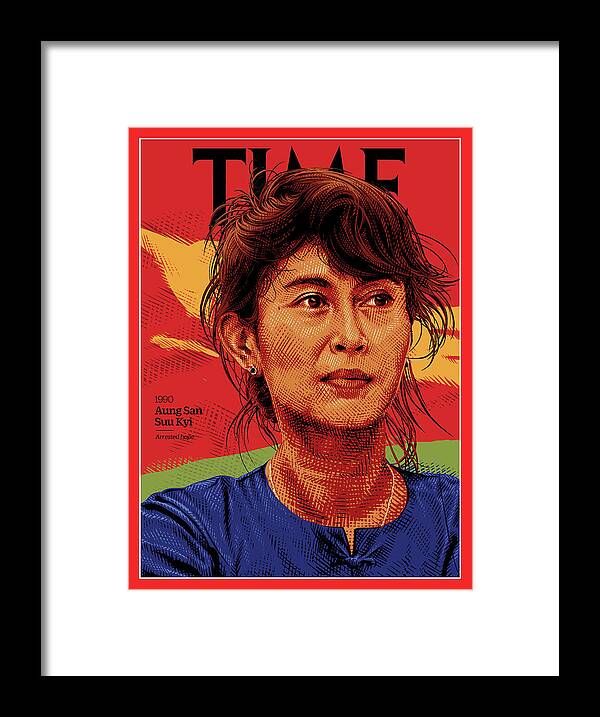 Time Framed Print featuring the photograph Anna San Suu Kyi, 1990 by Illustration by Tracie Ching for TIME