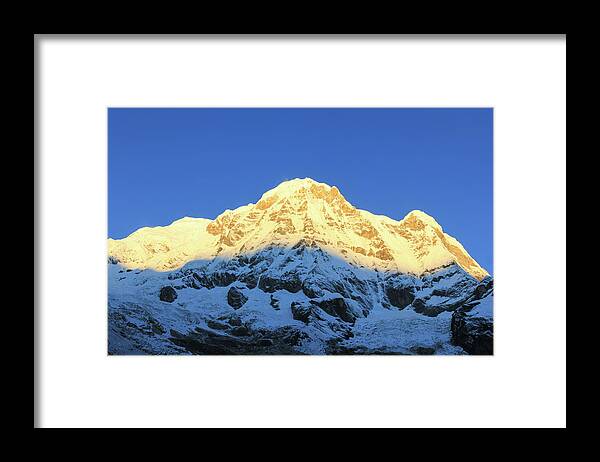 Nepal Framed Print featuring the photograph Annapurna mountain snow sunrise Restaurant Decoration by Josu Ozkaritz