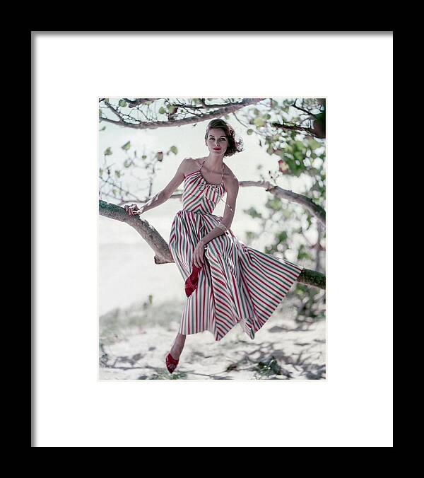 Accessories Framed Print featuring the photograph Anne St. Marie in a Striped Sundress by Roger Prigent