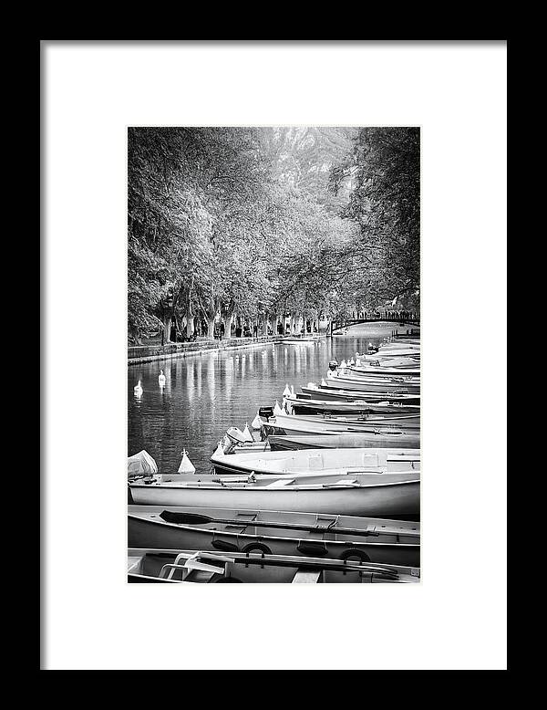 Annecy Framed Print featuring the photograph Annecy France Canal du Vasse Black and White by Carol Japp