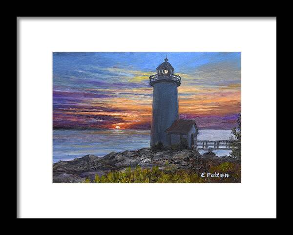 Gloucester Framed Print featuring the painting Annisquam Light Sunset by Eileen Patten Oliver