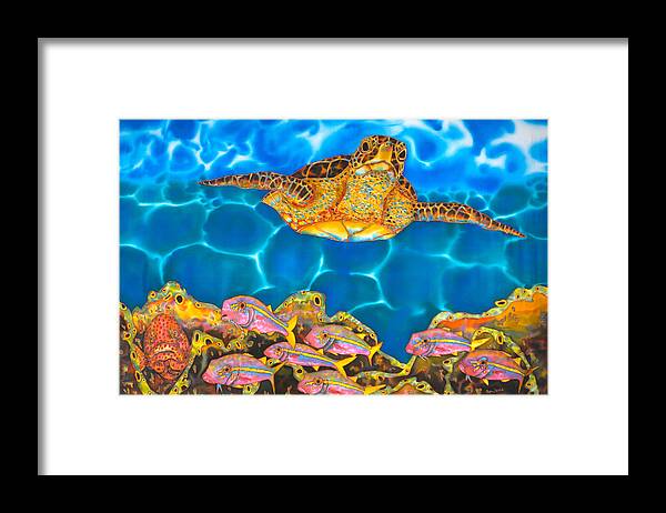  Framed Print featuring the painting Anse De La Riviere Doree Sea Turtle by Daniel Jean-Baptiste