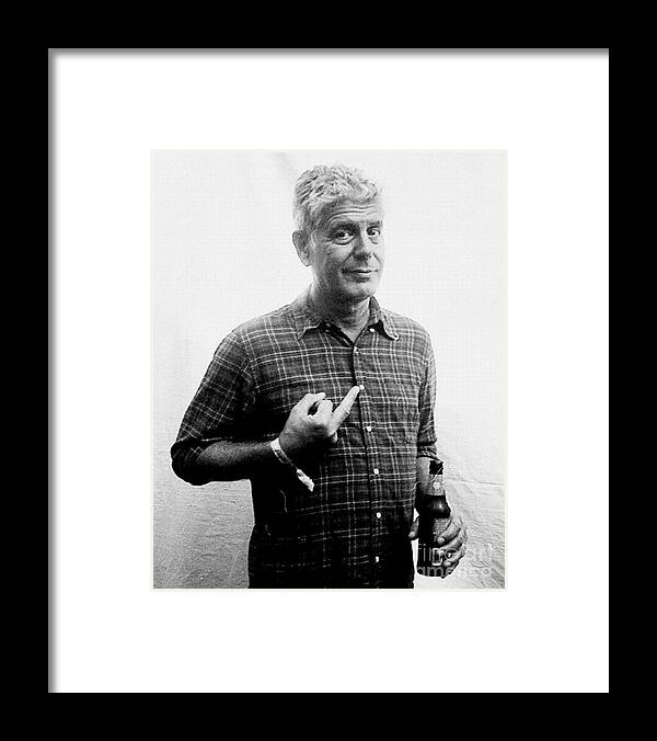 Anthony Framed Print featuring the mixed media Anthony Bourdain middle finger and drinking beer by Premium Artman