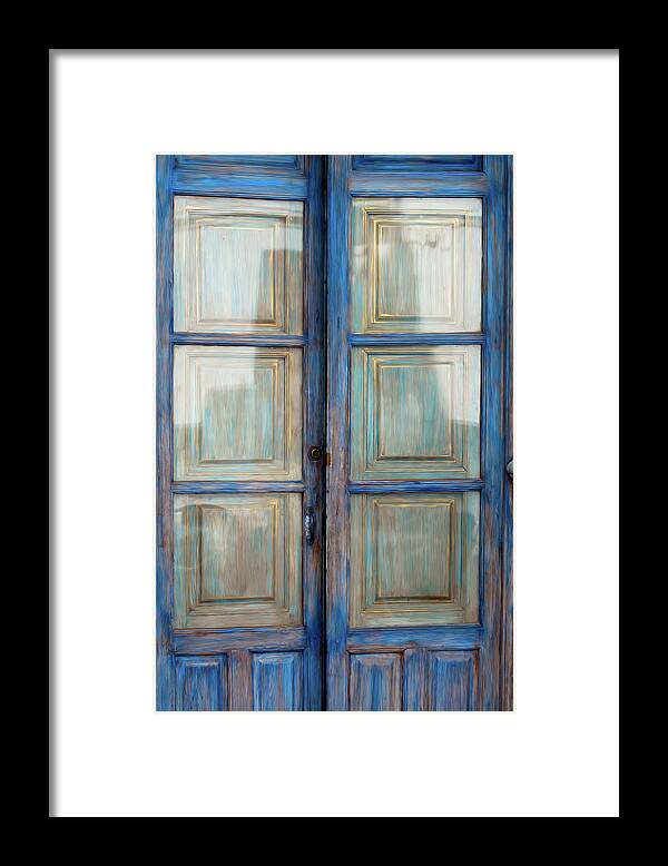 Spain Framed Print featuring the digital art Antique Blue Door by Naomi Maya