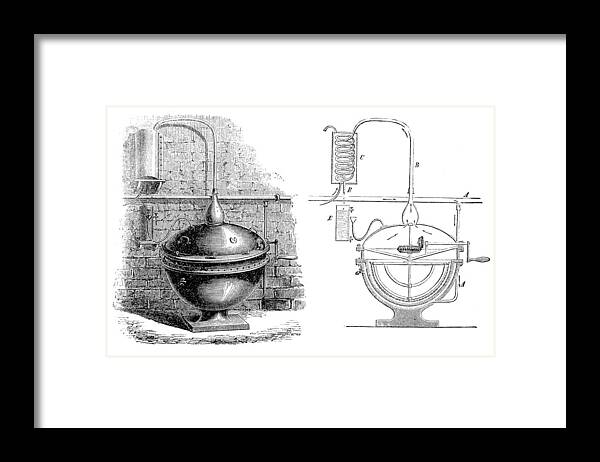 Distillation Framed Print featuring the drawing Apparatus for distillation by Nastasic