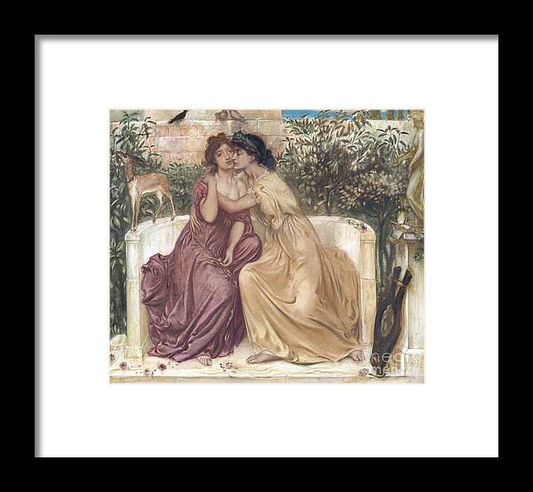 Sappho And Erinna In A Garden At Mytilene 1864 Simeon Solomon 1840-1905 Framed Print featuring the painting Sappho and Erinna in a Garden at Mytilene 1864 by Simeon Solomon