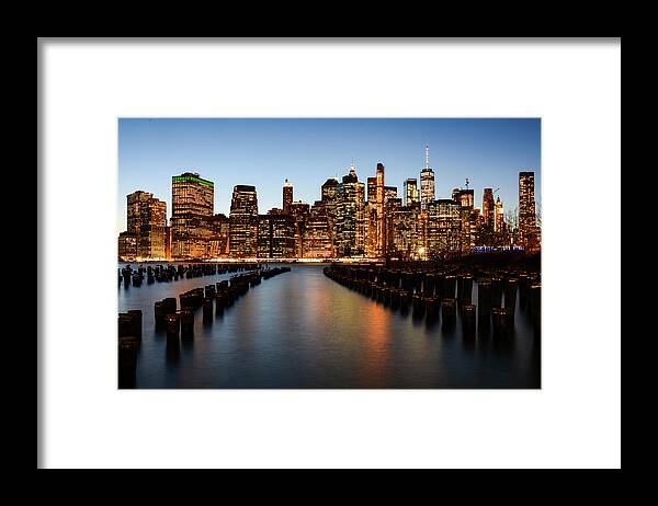New York Framed Print featuring the photograph Apple Empire - Lower Manhattan Skyline. New York City by Earth And Spirit