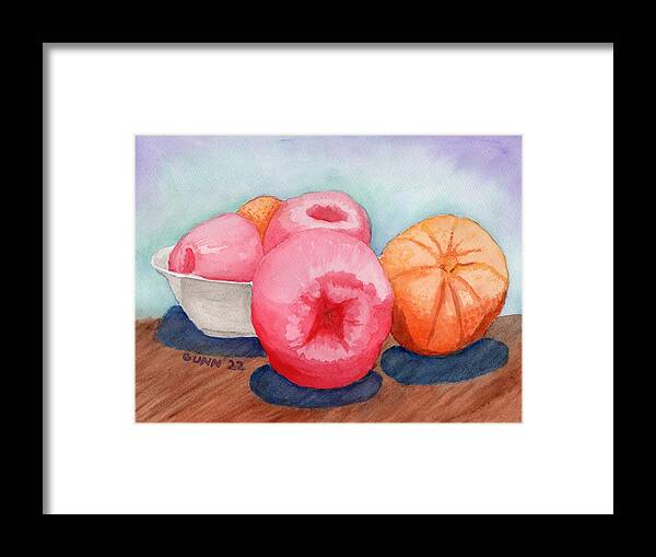 Still Life Framed Print featuring the painting Apples and Oranges by Katrina Gunn