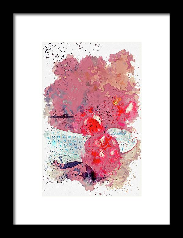 Apples Watercolor By Ahmet Asar Framed Print featuring the painting Apples watercolor by Ahmet Asar by Celestial Images