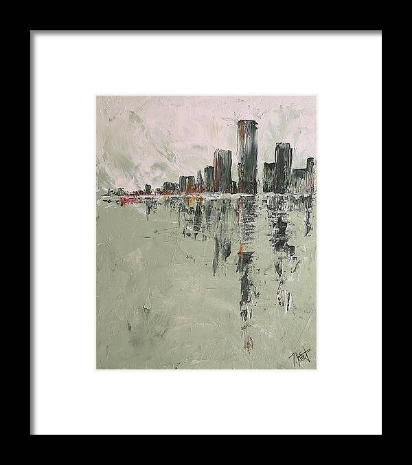 Abstract Framed Print featuring the painting Approaching by Tes Scholtz