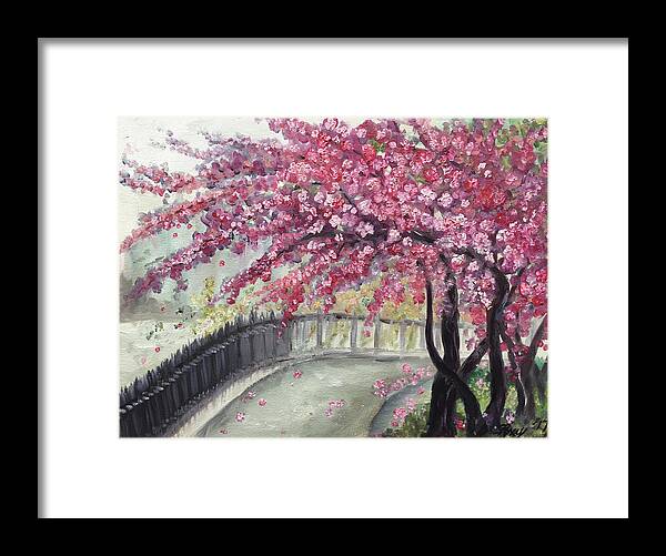 Paris Framed Print featuring the painting April in Paris Cherry Blossoms by Roxy Rich