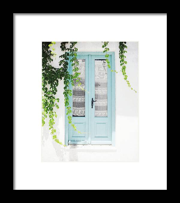 Doorway Framed Print featuring the photograph Aqua Door and Green Vine by Lupen Grainne