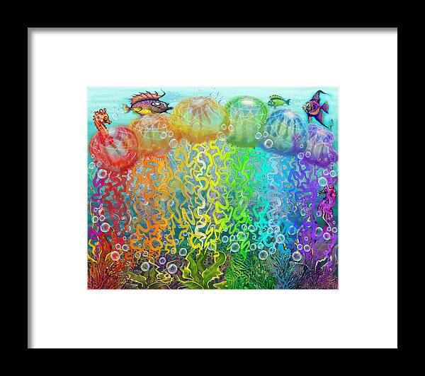 Aquatic Framed Print featuring the digital art Aqua Jellyfish Rainbow Fantasy by Kevin Middleton