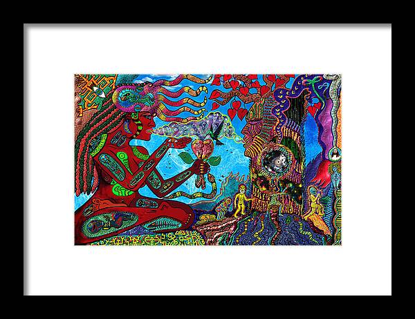 Visionary Framed Print featuring the mixed media Aquarian Shamaness and The Tree Spirit by Myztico Campo