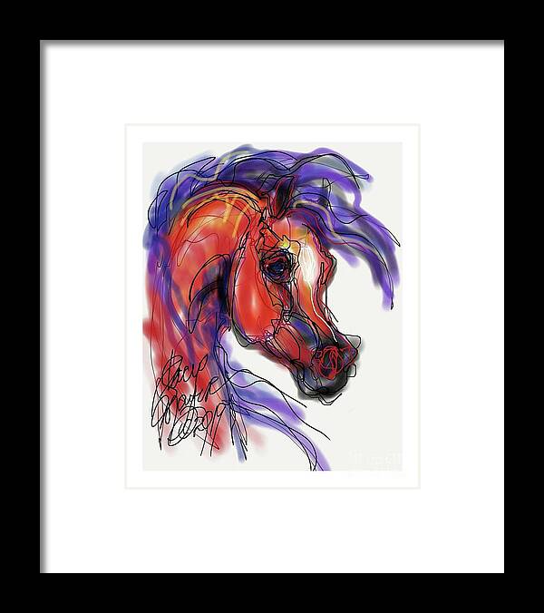 Arabian Stallion Framed Print featuring the digital art Arabian in Purple by Stacey Mayer