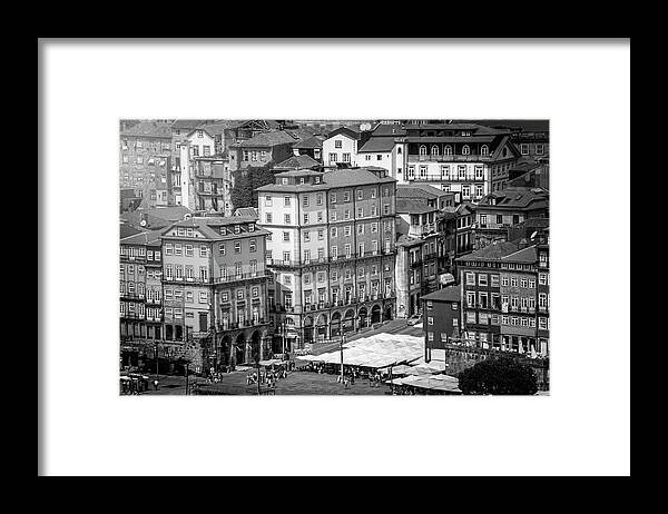 Porto Framed Print featuring the photograph Architecture of Ribeira Porto Black and White by Carol Japp