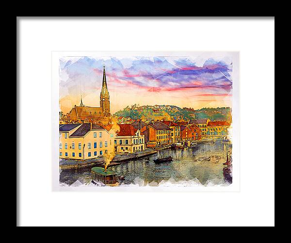 Arendal Framed Print featuring the digital art Arendal c. 1910 by Geir Rosset