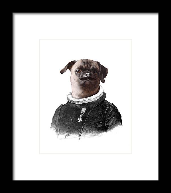 Pug Framed Print featuring the digital art Aristocratic Pug by Madame Memento