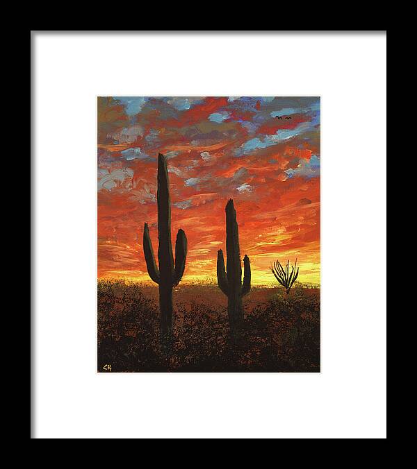 Arizona Framed Print featuring the painting Arizona Sunset and Saguaro Cacti by Chance Kafka