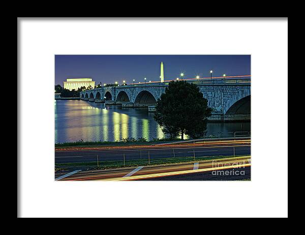 Arlington Bridge Framed Print featuring the photograph Arlington Memorial Bridge at Dusk - Washington, D.C. by Sam Antonio
