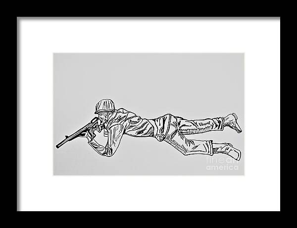Prints Posters Framed Print featuring the drawing Army Plastic Toy Soldier by Barbara Donovan