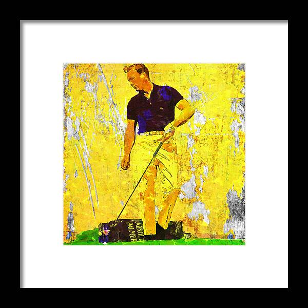 Arnold Palmer Framed Print featuring the painting Arnold Palmer Legend in Yellow by John Farr