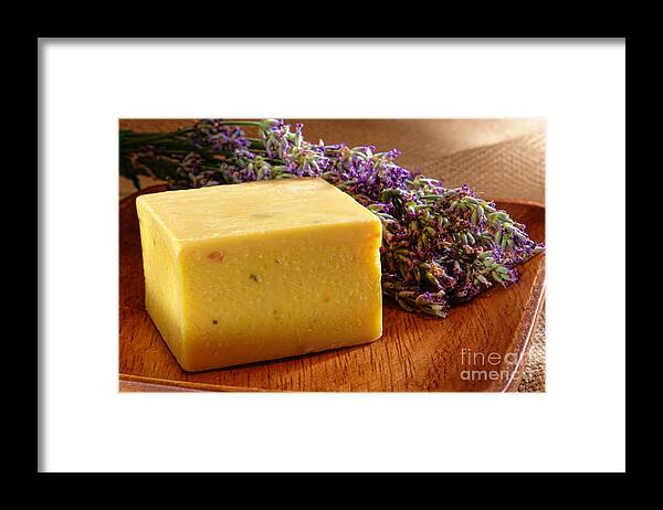 Aromatherapy Framed Print featuring the photograph Aromatherapy Natural Soap and Lavender by Olivier Le Queinec