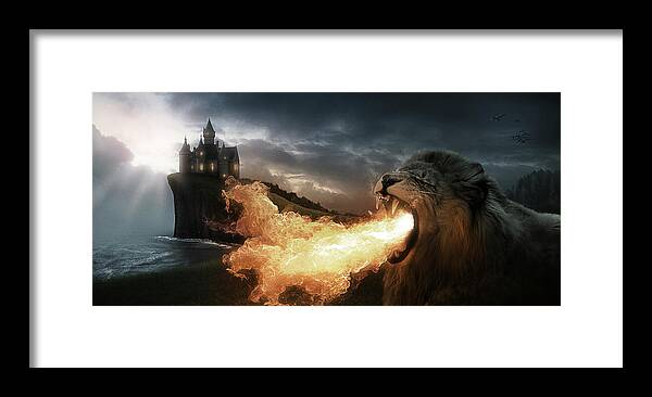 Lion Framed Print featuring the digital art Art - Lion of Fire by Matthias Zegveld