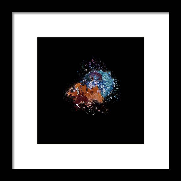 Artistic Framed Print featuring the digital art Artistic Orange Multicolor Betta Fish by Sambel Pedes