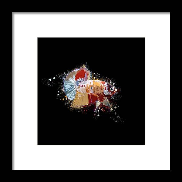 Artistic Framed Print featuring the digital art Artistic Yellow Base Betta Fish by Sambel Pedes