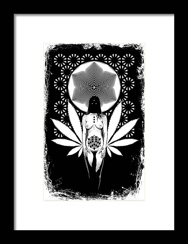 Tonykoehl; Sketch The Soul; Woman; Star; Leaf; Herb; Sacred; Famine; Holy; Girl; Nude; Art; Illustration; Power; Smoke; Energy; 3rd Eye; Visionary Framed Print featuring the drawing As I Become by Tony Koehl