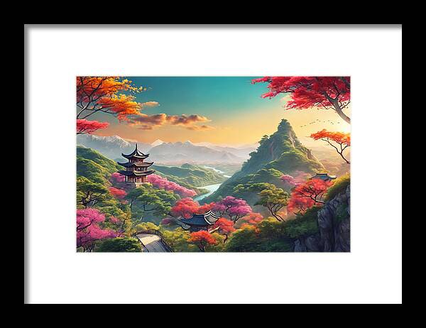 Asian Framed Print featuring the digital art Asian Landscape by Manjik Pictures