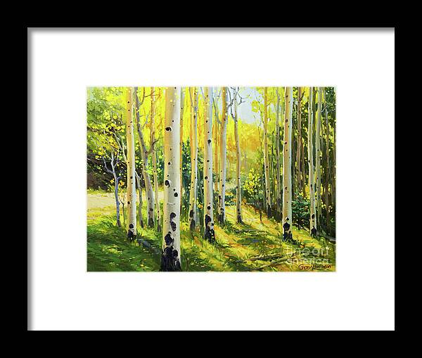 Aspen Vista Santa Fe Nm Aspen Trees Mood Framed Print featuring the painting Aspen Vista in Santa Fe New Mexico by Gary Kim