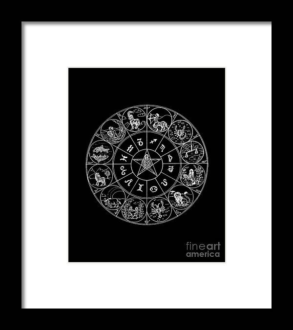 Zodiac Framed Print featuring the digital art Astrology Circle In Black And White by Madame Memento