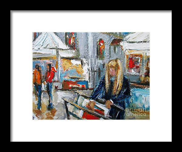 Galway Art Market Framed Print featuring the painting Painting Of ...at Galway Market 2019 by Mary Cahalan Lee - aka PIXI